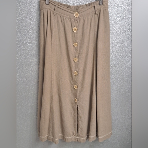 Vintage Erika Linen Button Up Midi Skirt With Detailed Hem - Picture 5 of 10